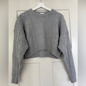 Aritzia Cropped Wool Blend Cable Knit Crewneck Sweater